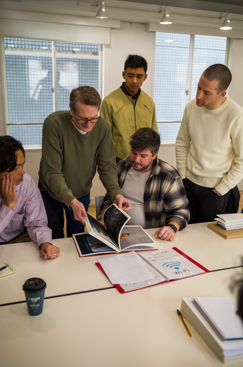Greg Girard and FBP participants reviewing the Scent of Time maquette in Tokyo.
