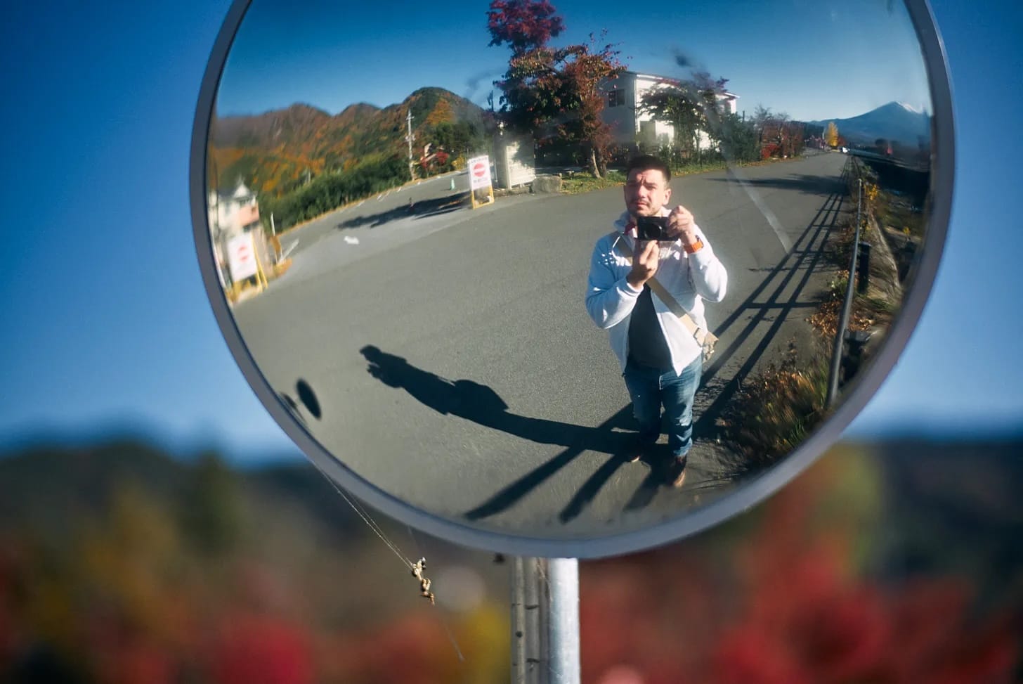 Empty parking lot, Mount Fuji, and I. Somewhere in Kawaguchiko. A family portrait.