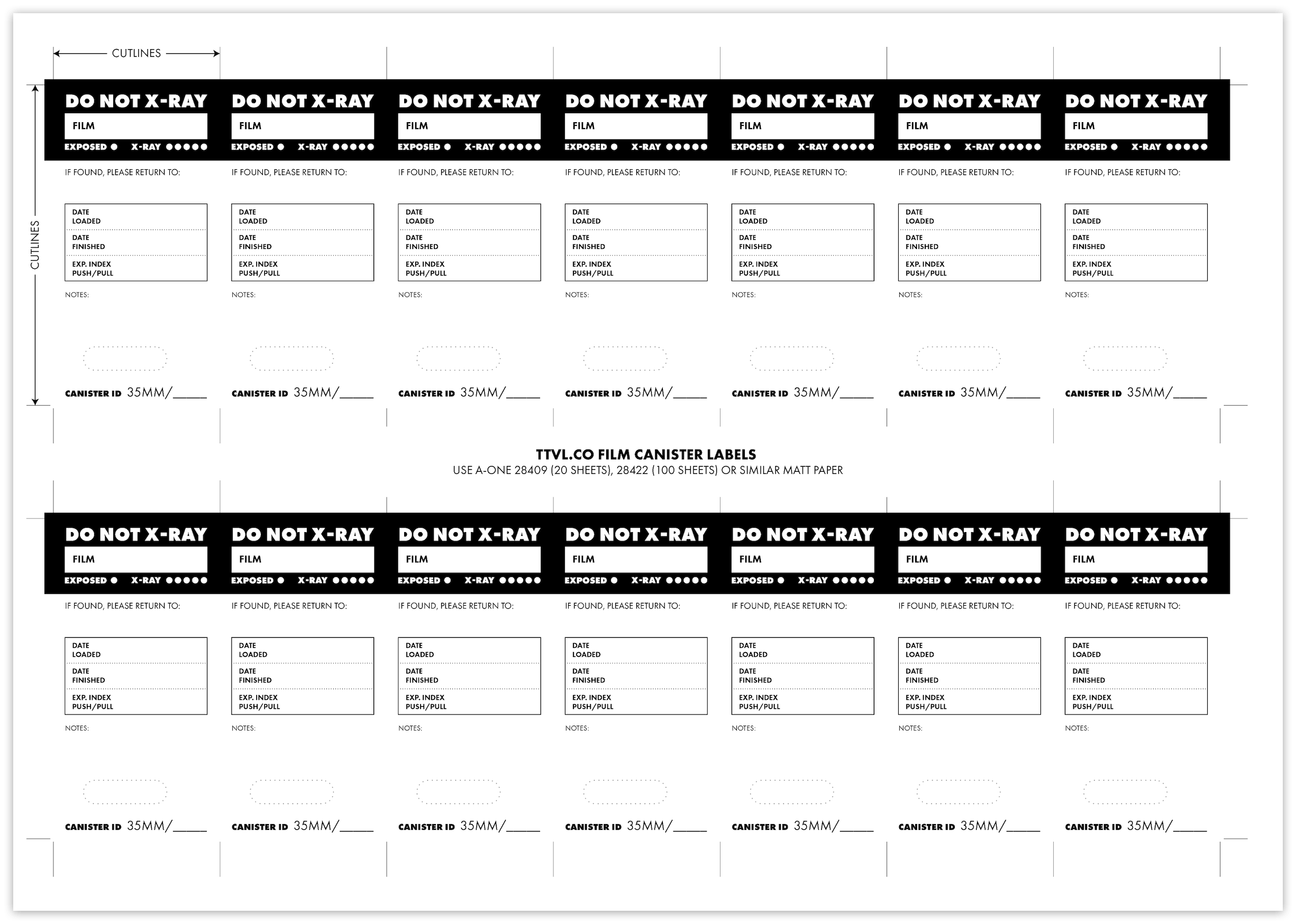 Template for canister stickers; made for A4 paper.