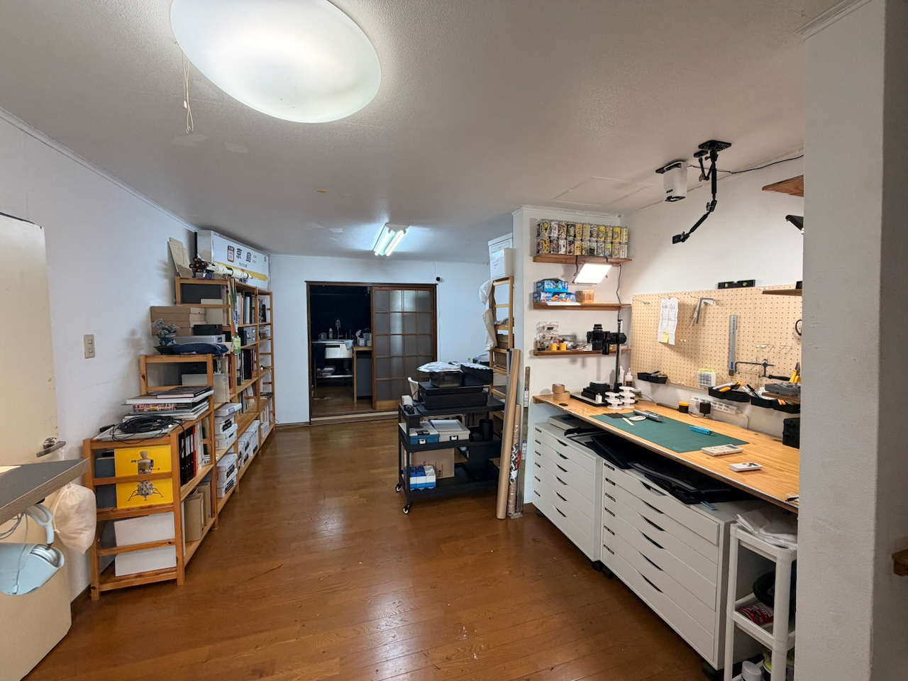 The main studio room, looking toward the workbench